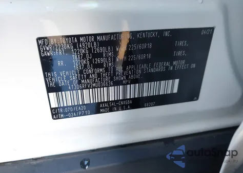 2021 Toyota Rav4 Hybrid Limited from USA, damaged, VIN 4T3D6RFV2MU036636